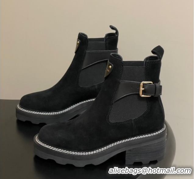 Best Grade Louis Vuitton LV Beaubourg Ankle Boots 4cm in Suede Black 1ACKCP 0829123