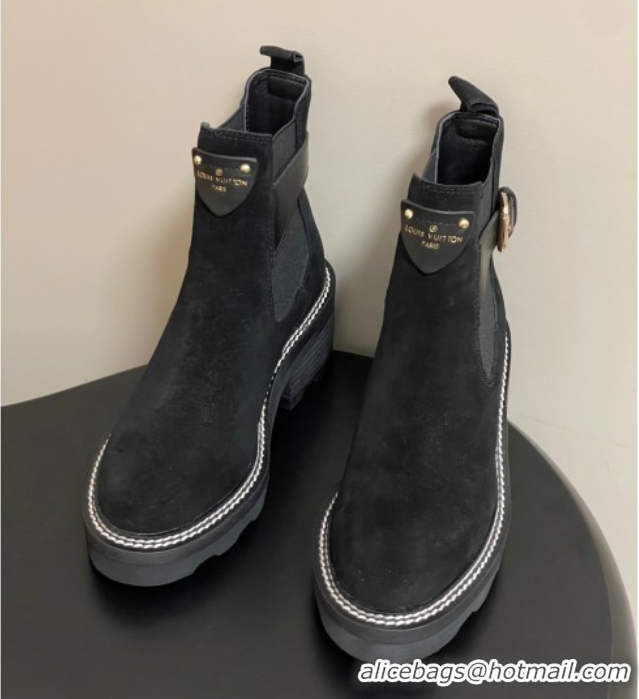 Best Grade Louis Vuitton LV Beaubourg Ankle Boots 4cm in Suede Black 1ACKCP 0829123