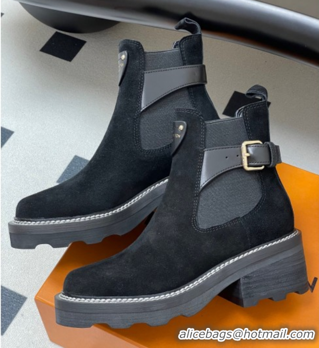 Best Grade Louis Vuitton LV Beaubourg Ankle Boots 4cm in Suede Black 1ACKCP 0829123