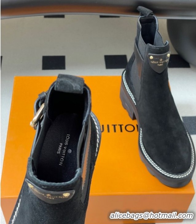 Best Grade Louis Vuitton LV Beaubourg Ankle Boots 4cm in Suede Black 1ACKCP 0829123