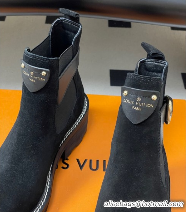 Best Grade Louis Vuitton LV Beaubourg Ankle Boots 4cm in Suede Black 1ACKCP 0829123