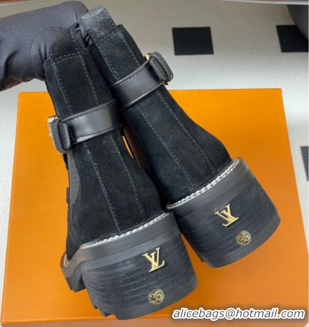 Best Grade Louis Vuitton LV Beaubourg Ankle Boots 4cm in Suede Black 1ACKCP 0829123