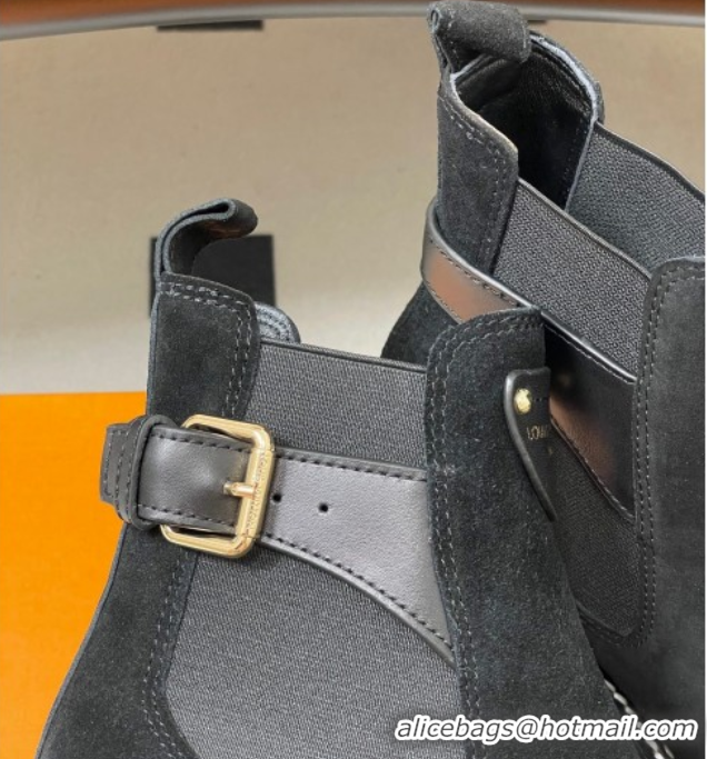 Best Grade Louis Vuitton LV Beaubourg Ankle Boots 4cm in Suede Black 1ACKCP 0829123