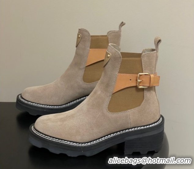 Top Grade Louis Vuitton LV Beaubourg Ankle Boots 4cm in Suede Beige 1ACKCP 0829124