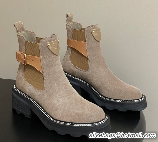 Top Grade Louis Vuitton LV Beaubourg Ankle Boots 4cm in Suede Beige 1ACKCP 0829124