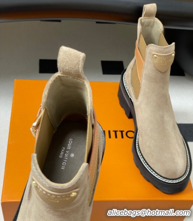 Top Grade Louis Vuitton LV Beaubourg Ankle Boots 4cm in Suede Beige 1ACKCP 0829124