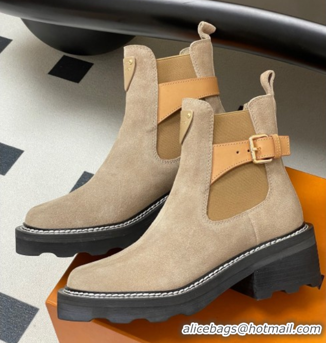 Top Grade Louis Vuitton LV Beaubourg Ankle Boots 4cm in Suede Beige 1ACKCP 0829124