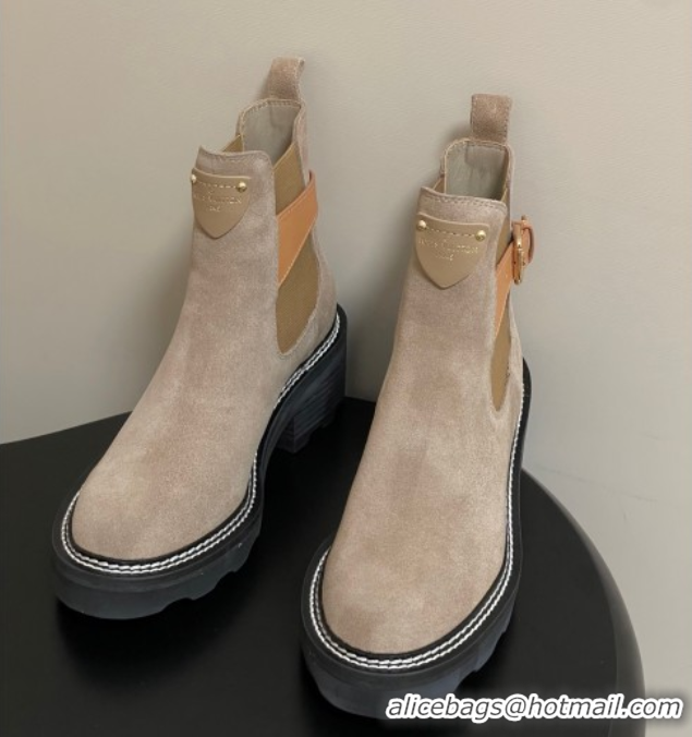 Top Grade Louis Vuitton LV Beaubourg Ankle Boots 4cm in Suede Beige 1ACKCP 0829124