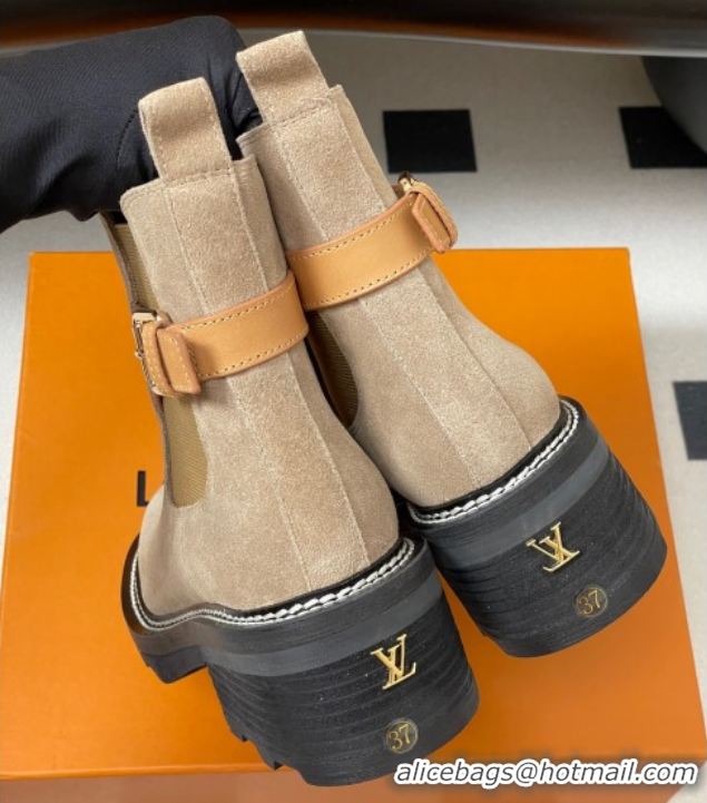 Top Grade Louis Vuitton LV Beaubourg Ankle Boots 4cm in Suede Beige 1ACKCP 0829124