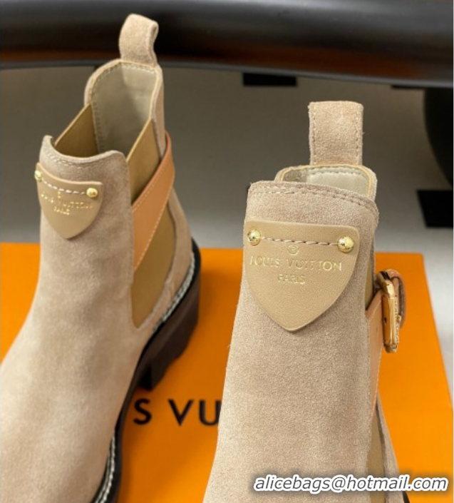 Top Grade Louis Vuitton LV Beaubourg Ankle Boots 4cm in Suede Beige 1ACKCP 0829124