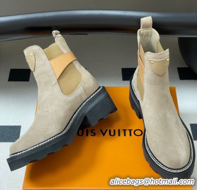 Top Grade Louis Vuitton LV Beaubourg Ankle Boots 4cm in Suede Beige 1ACKCP 0829124