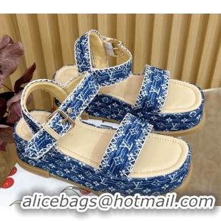Purchase Louis Vuitton Maya Platform Sandals 7cm in Monogram Jacquard Denim Blue 1AHNOK 0829127