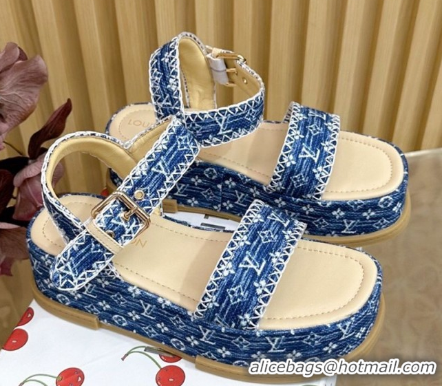 Purchase Louis Vuitton Maya Platform Sandals 7cm in Monogram Jacquard Denim Blue 1AHNOK 0829127