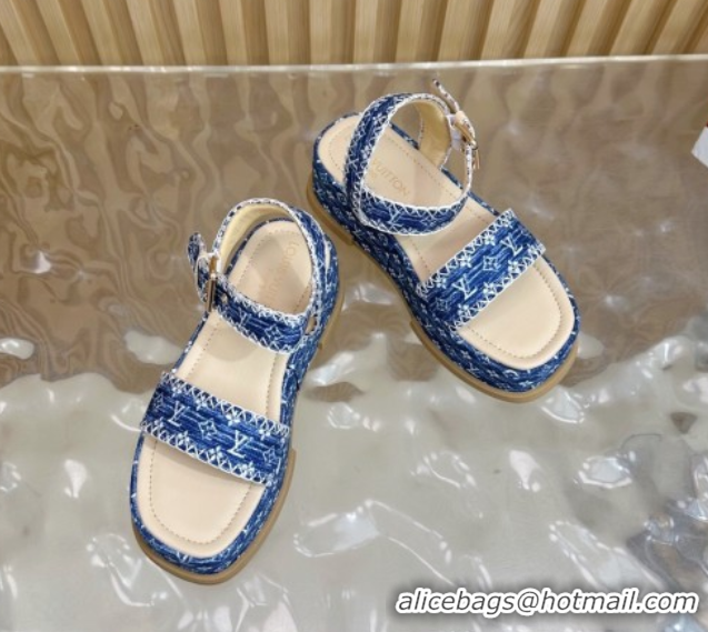 Purchase Louis Vuitton Maya Platform Sandals 7cm in Monogram Jacquard Denim Blue 1AHNOK 0829127