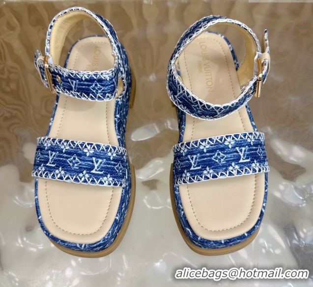 Purchase Louis Vuitton Maya Platform Sandals 7cm in Monogram Jacquard Denim Blue 1AHNOK 0829127