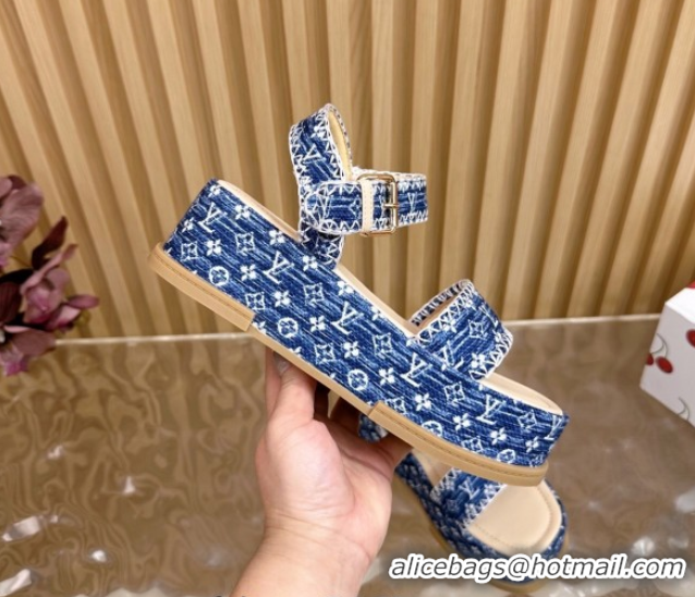 Purchase Louis Vuitton Maya Platform Sandals 7cm in Monogram Jacquard Denim Blue 1AHNOK 0829127