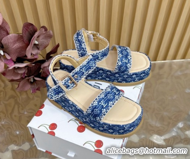 Purchase Louis Vuitton Maya Platform Sandals 7cm in Monogram Jacquard Denim Blue 1AHNOK 0829127