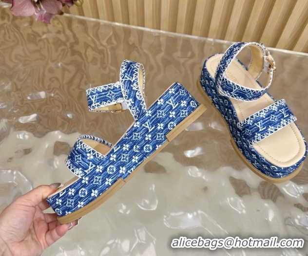 Purchase Louis Vuitton Maya Platform Sandals 7cm in Monogram Jacquard Denim Blue 1AHNOK 0829127