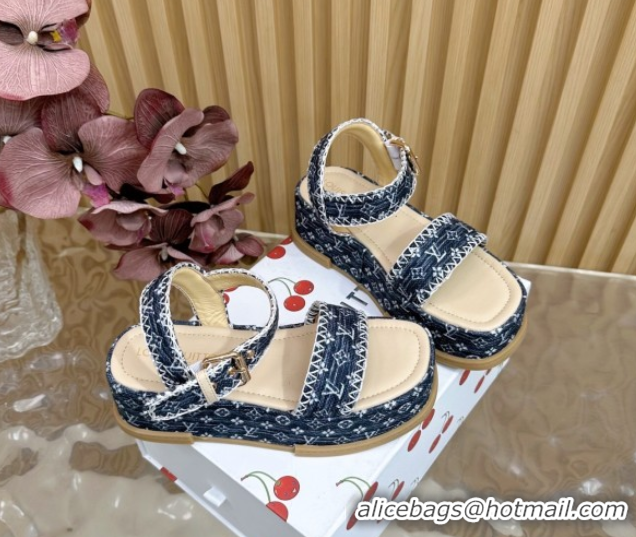 Good Quality Louis Vuitton Maya Platform Sandals 7cm in Monogram Jacquard Dark Blue 1AHNOK 0829128
