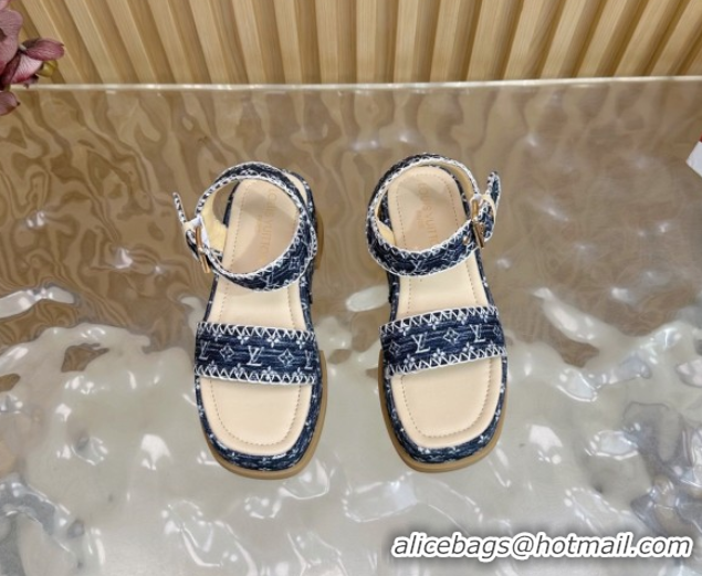 Good Quality Louis Vuitton Maya Platform Sandals 7cm in Monogram Jacquard Dark Blue 1AHNOK 0829128