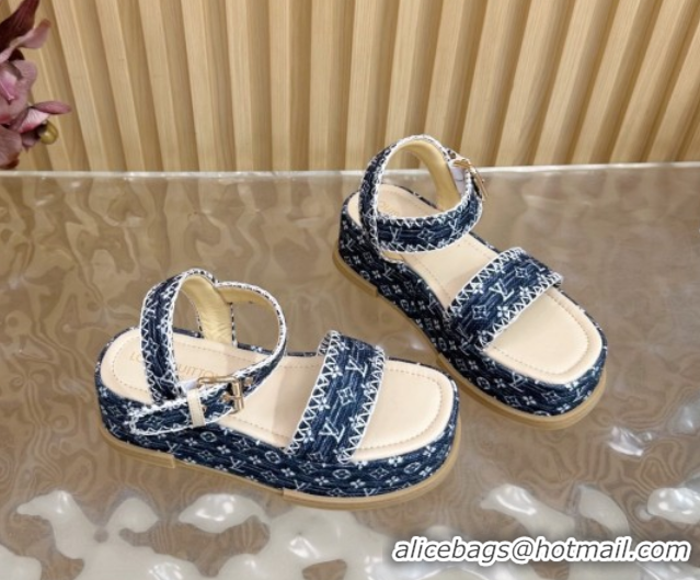 Good Quality Louis Vuitton Maya Platform Sandals 7cm in Monogram Jacquard Dark Blue 1AHNOK 0829128