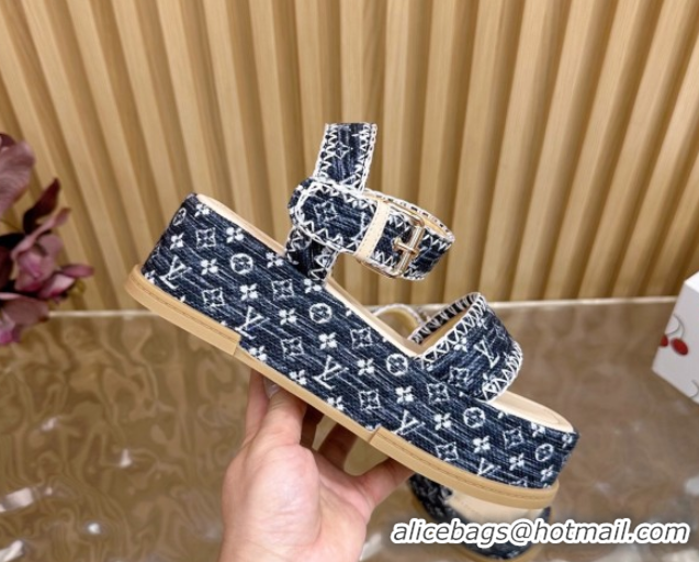 Good Quality Louis Vuitton Maya Platform Sandals 7cm in Monogram Jacquard Dark Blue 1AHNOK 0829128