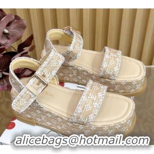 Best Grade Louis Vuitton Maya Platform Sandals 7cm in Monogram Raffia Straw Beige 1AHNOK 0829129