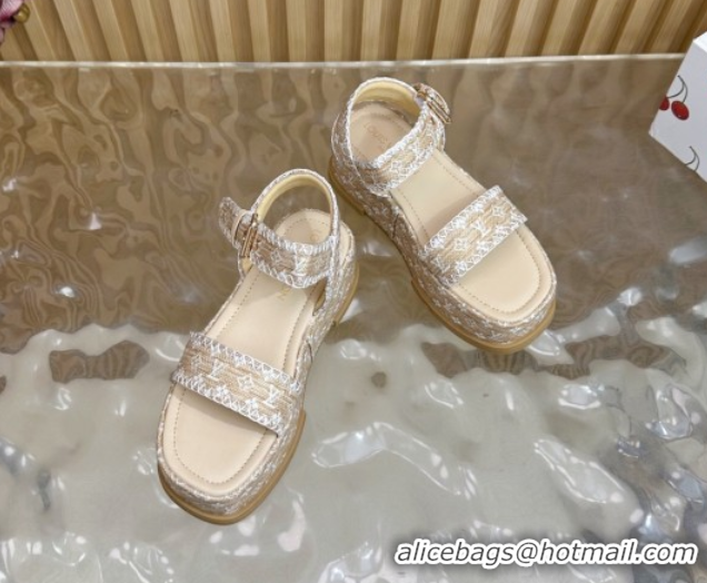 Best Grade Louis Vuitton Maya Platform Sandals 7cm in Monogram Raffia Straw Beige 1AHNOK 0829129