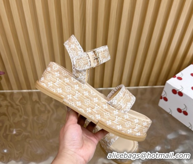 Best Grade Louis Vuitton Maya Platform Sandals 7cm in Monogram Raffia Straw Beige 1AHNOK 0829129
