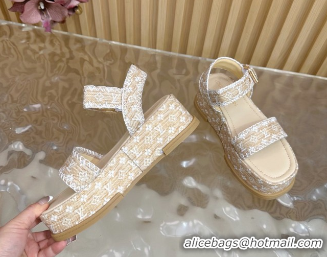 Best Grade Louis Vuitton Maya Platform Sandals 7cm in Monogram Raffia Straw Beige 1AHNOK 0829129