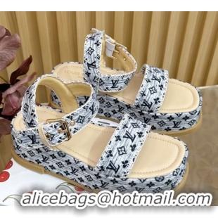 Luxurious Louis Vuitton Maya Platform Sandals 7cm in Monogram Jacquard Grey 1AHNOK 0829130