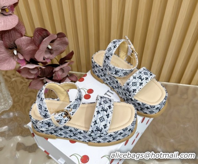 Luxurious Louis Vuitton Maya Platform Sandals 7cm in Monogram Jacquard Grey 1AHNOK 0829130