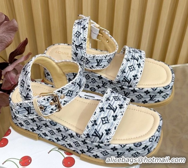 Luxurious Louis Vuitton Maya Platform Sandals 7cm in Monogram Jacquard Grey 1AHNOK 0829130