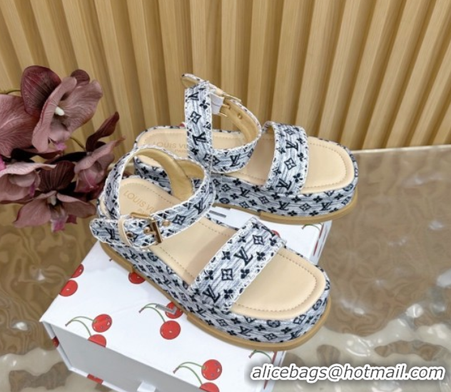 Luxurious Louis Vuitton Maya Platform Sandals 7cm in Monogram Jacquard Grey 1AHNOK 0829130