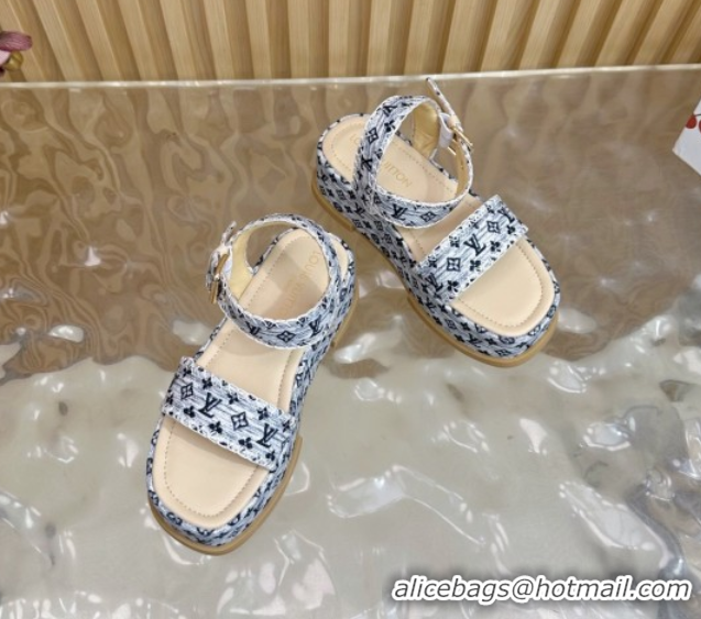 Luxurious Louis Vuitton Maya Platform Sandals 7cm in Monogram Jacquard Grey 1AHNOK 0829130