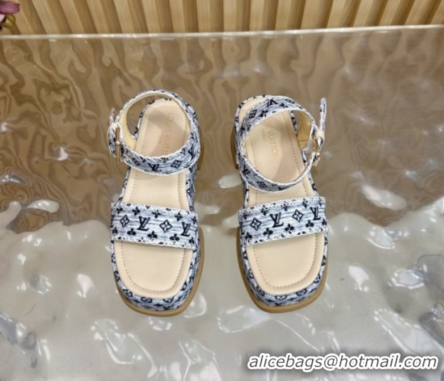 Luxurious Louis Vuitton Maya Platform Sandals 7cm in Monogram Jacquard Grey 1AHNOK 0829130