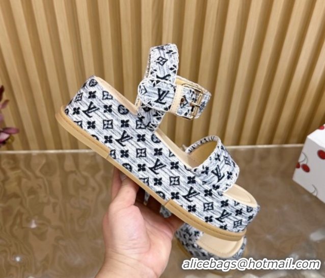 Luxurious Louis Vuitton Maya Platform Sandals 7cm in Monogram Jacquard Grey 1AHNOK 0829130