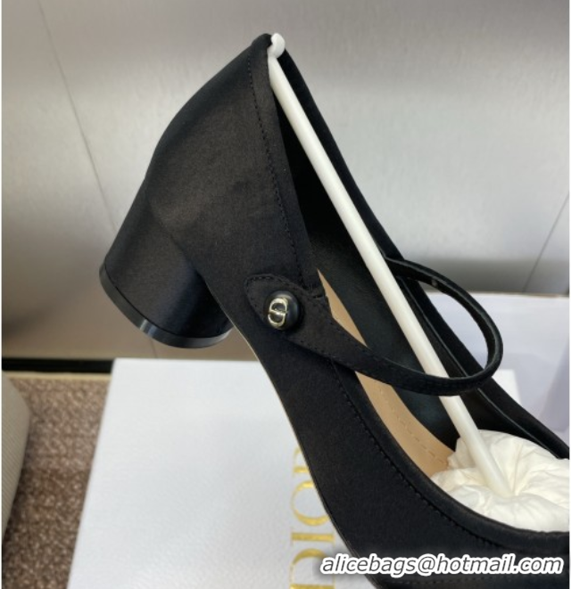 Stylish Dior Lovely-D Mary Janes Pumps in Satin with Bow Black 0822001