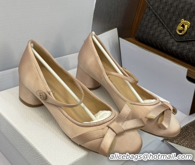 Sumptuous Dior Lovely-D Mary Janes Pumps in Satin with Bow Nude 0822002