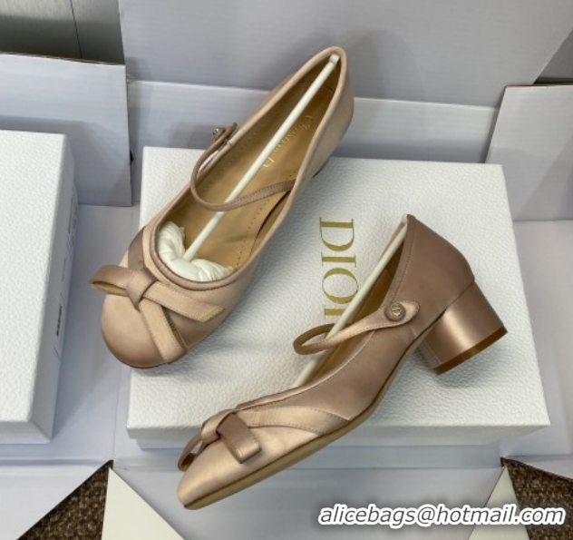 Sumptuous Dior Lovely-D Mary Janes Pumps in Satin with Bow Nude 0822002