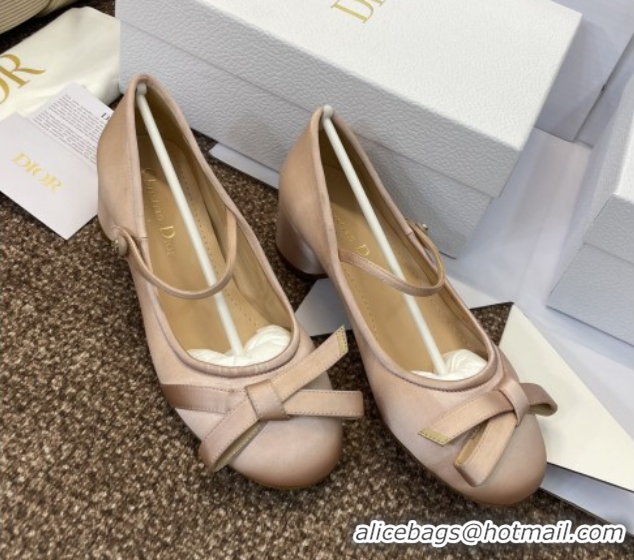 Sumptuous Dior Lovely-D Mary Janes Pumps in Satin with Bow Nude 0822002