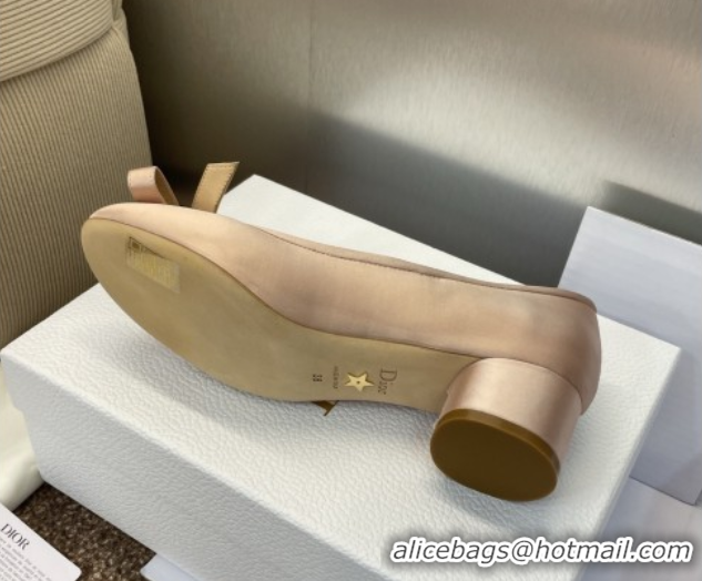 Sumptuous Dior Lovely-D Mary Janes Pumps in Satin with Bow Nude 0822002