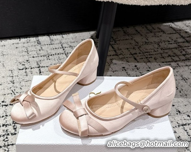 Pretty Style Dior Lovely-D Mary Janes Pumps in Satin with Bow Light Pink 0822003
