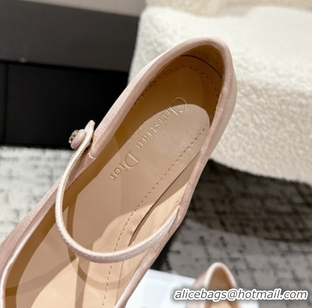 Pretty Style Dior Lovely-D Mary Janes Pumps in Satin with Bow Light Pink 0822003