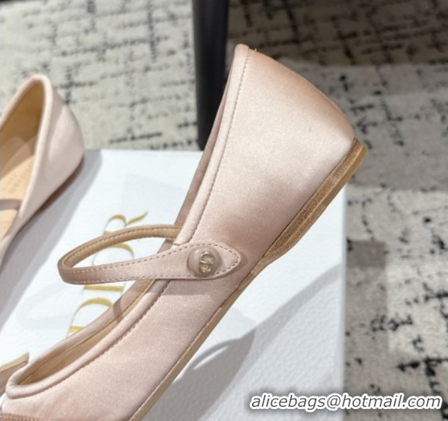 Best Grade Dior Lovely-D Mary Janes Ballet Flats in Satin with Bow Light Pink 0822004