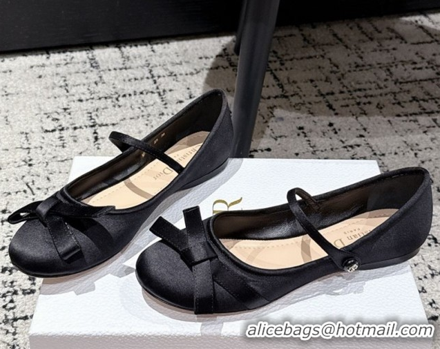 Perfect Dior Lovely-D Mary Janes Ballet Flats in Satin with Bow Black 0822005
