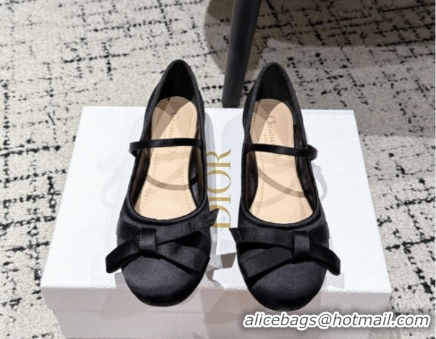 Perfect Dior Lovely-D Mary Janes Ballet Flats in Satin with Bow Black 0822005