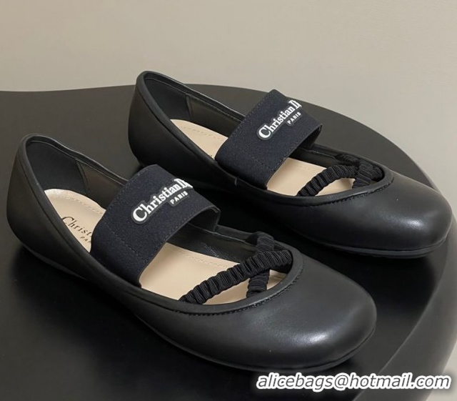 Best Product Dior Shade Ballet Flats in Lambskin with Elastic Straps Black 0822007