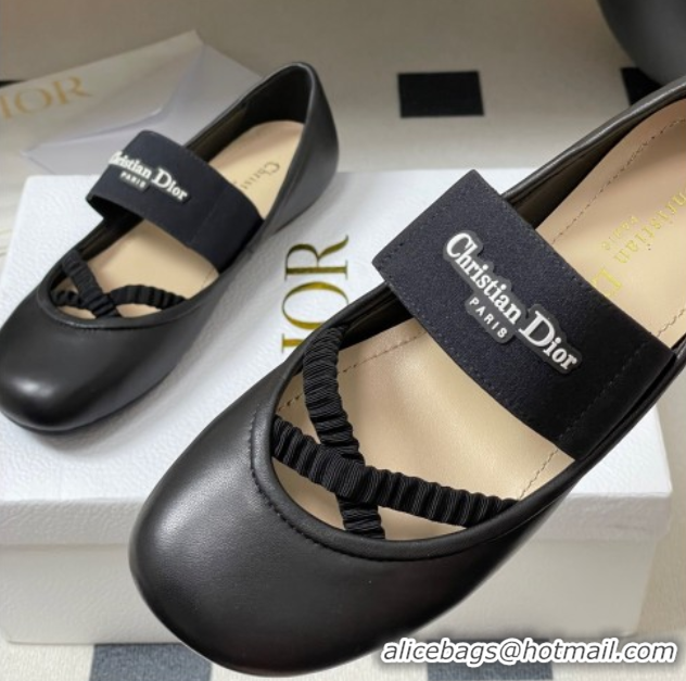 Best Product Dior Shade Ballet Flats in Lambskin with Elastic Straps Black 0822007