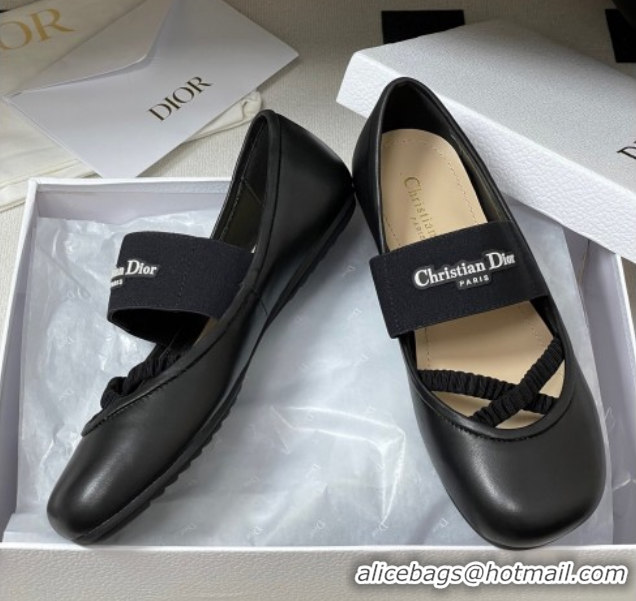 Best Product Dior Shade Ballet Flats in Lambskin with Elastic Straps Black 0822007